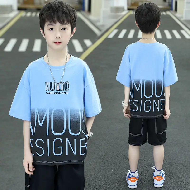 Boys Summer T-Shirt Shorts Set White Black 2025 - Image 2