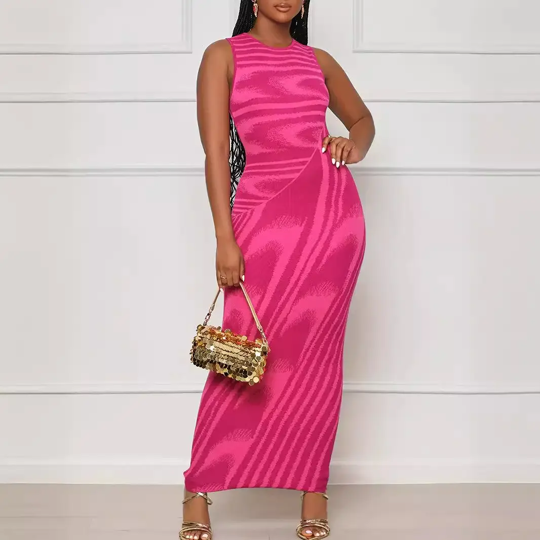2023 Pink Satin Strap Dress with Hip Tight Design - Image 3