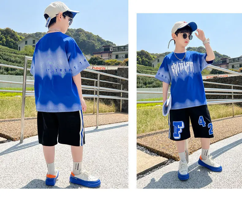 Kids Boys Blue Tie Dye Summer Suit 2025 Medium to XL — feature 10