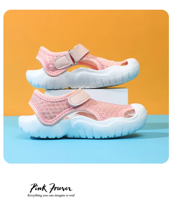 Pink Kids Cross-Braceled Sandals with Thick White Sole — feature 21