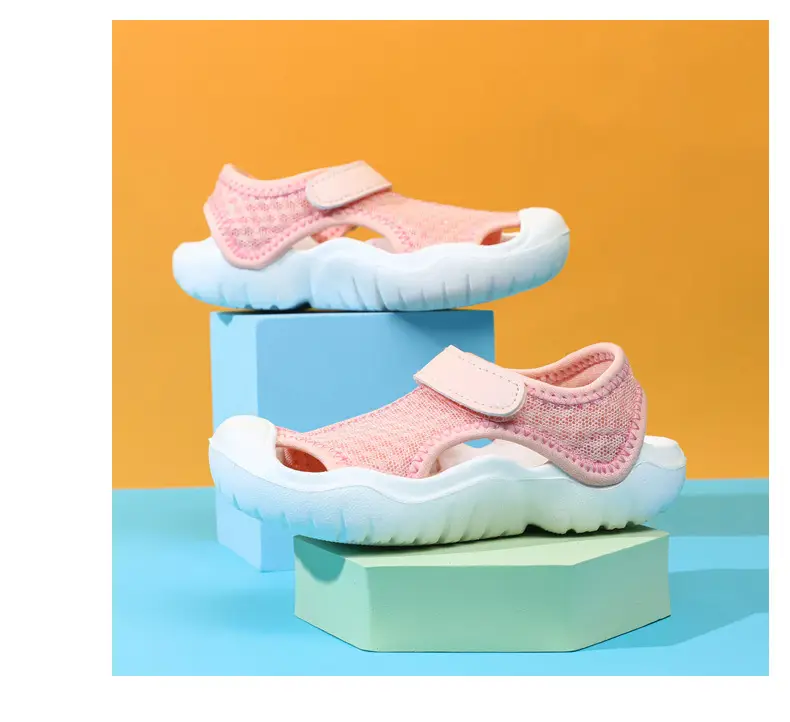 Pink Kids Cross-Braceled Sandals with Thick White Sole — feature 22
