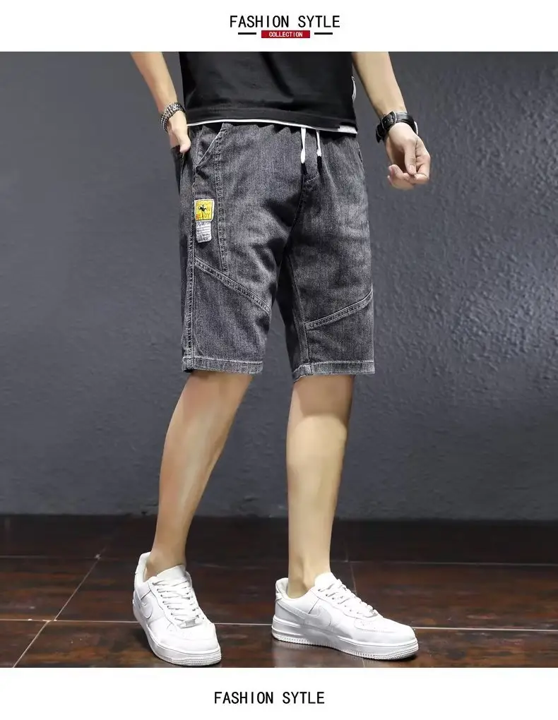 2023 Men Denim Shorts Slim Fit Five Point Drawstring — feature 10