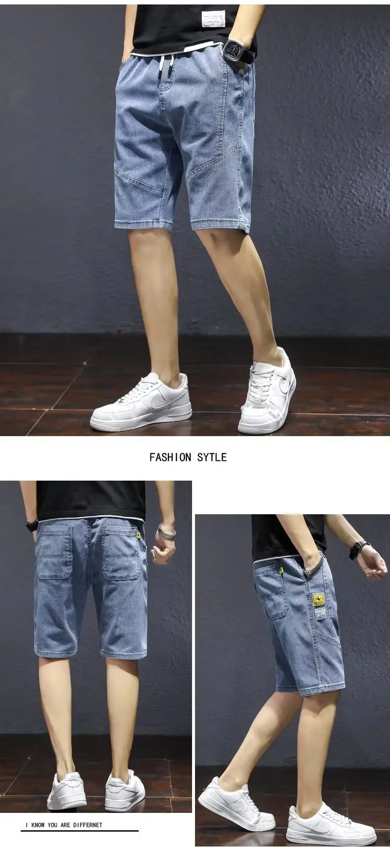 2023 Men Denim Shorts Slim Fit Five Point Drawstring — feature 8