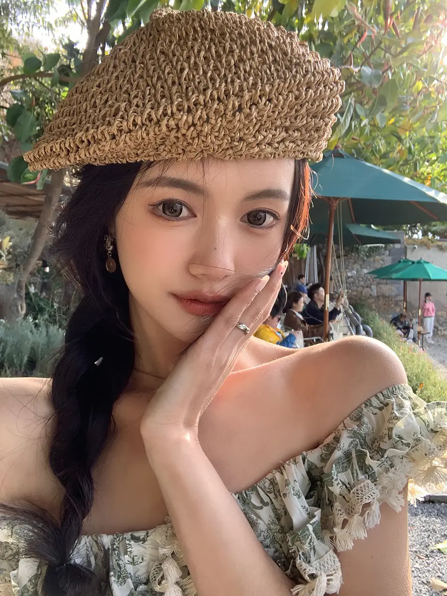Women's Straw Hat Wide Brim Summer Cap Pink Letter - Image 4