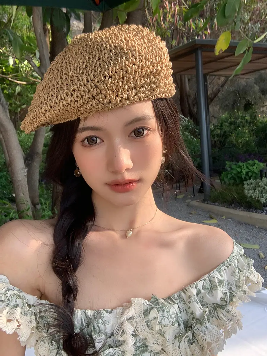 Women's Straw Hat Wide Brim Summer Cap Pink Letter - Image 5