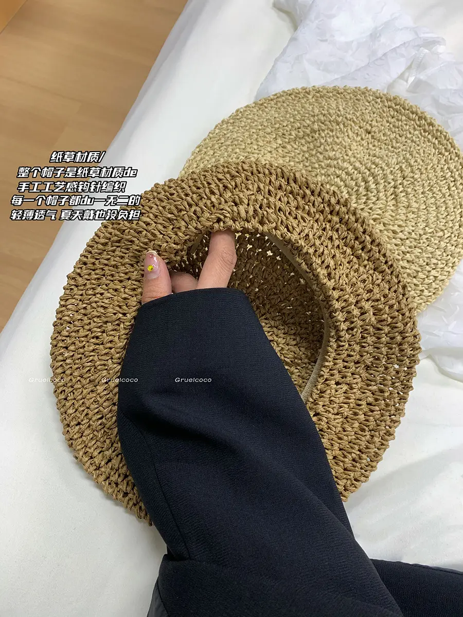 Women's Straw Hat Wide Brim Summer Cap Pink Letter - Image 7