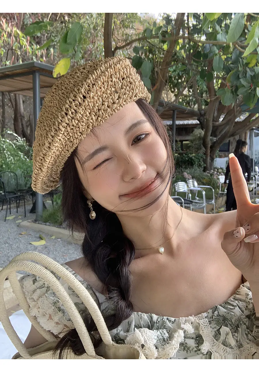 Women's Straw Hat Wide Brim Summer Cap Pink Letter — feature 8