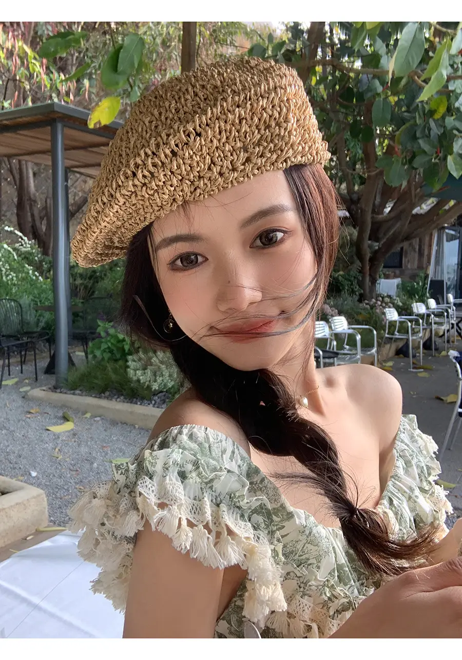 Women's Straw Hat Wide Brim Summer Cap Pink Letter — feature 9
