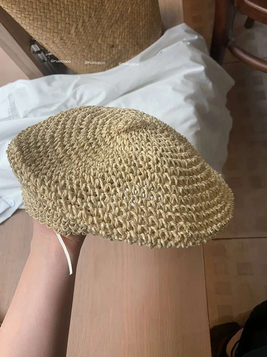 Women's Straw Hat Wide Brim Summer Cap Pink Letter - Image 2