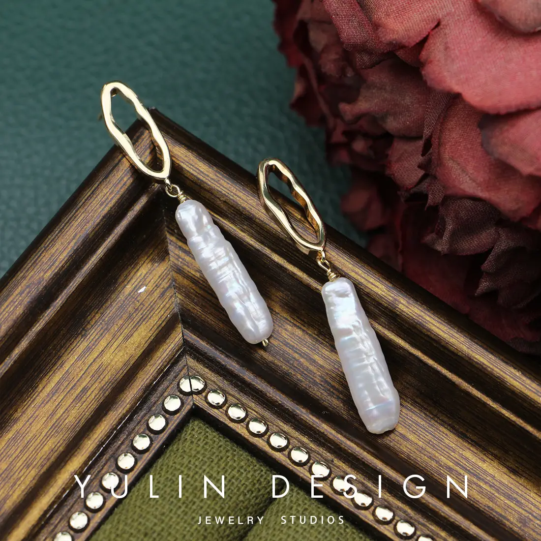 Natural Pearl Alien Baroque Silver Strip Earrings for Women