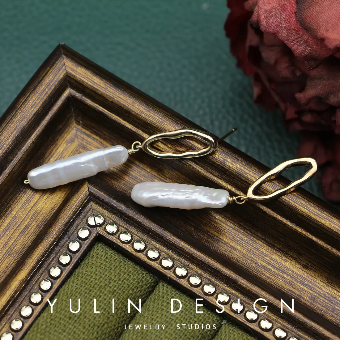 Natural Pearl Alien Baroque Silver Strip Earrings for Women
