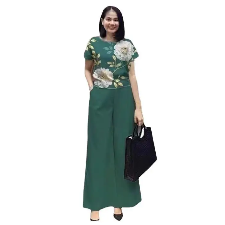2025 Summer Cross-border Trousers Set Blue Printed Loose Fit - Image 10