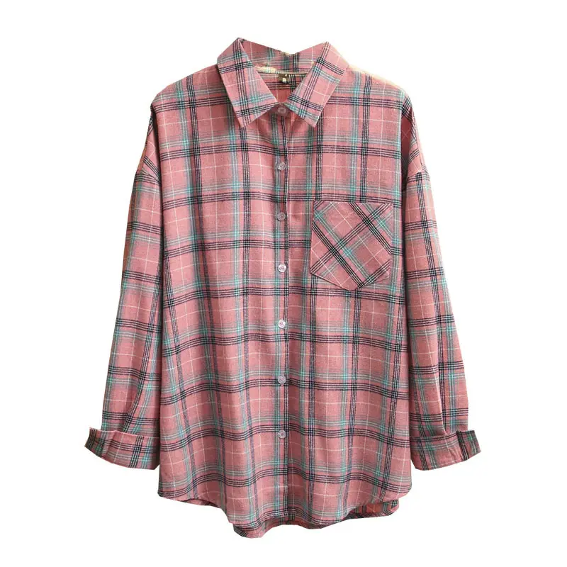 Korean Style Plaid Long Sleeve Shirt Extra Large