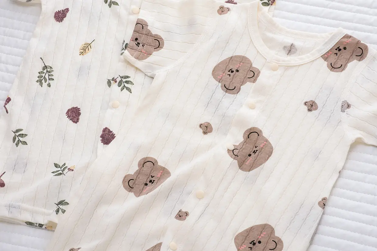 Baby's Cotton Flat Horn Coat Bear Pattern Short Sleeve — feature 10