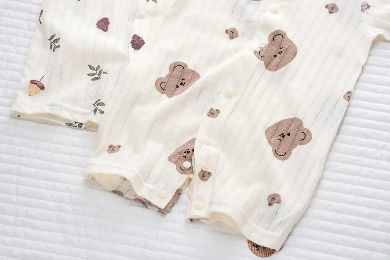 Baby's Cotton Flat Horn Coat Bear Pattern Short Sleeve — feature 11