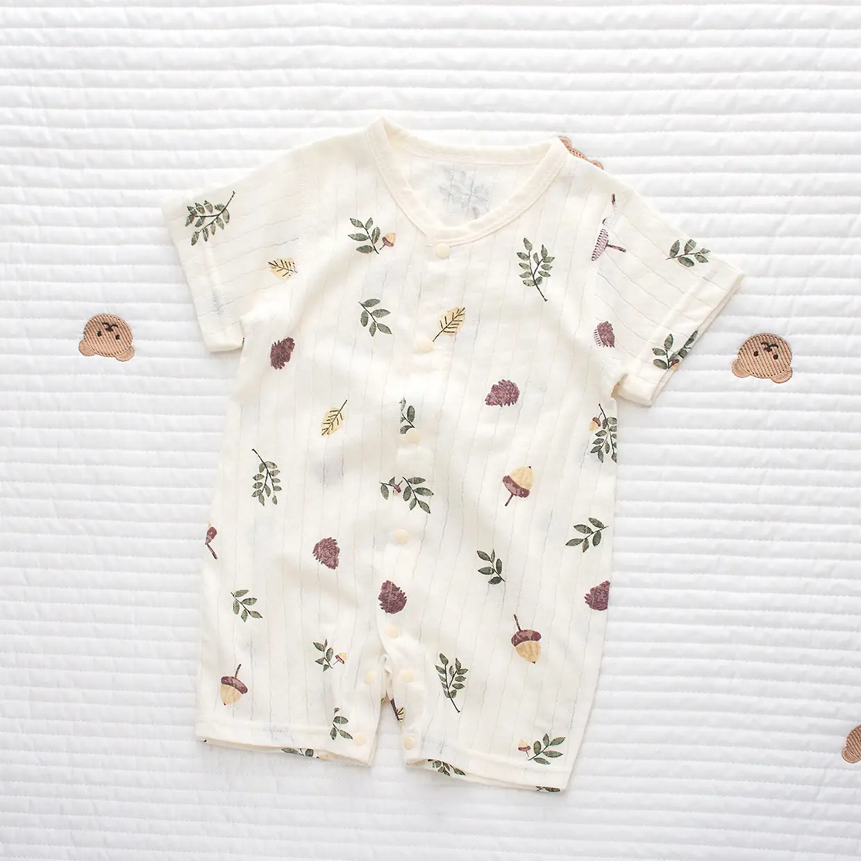 Baby's Cotton Flat Horn Coat Bear Pattern Short Sleeve — feature 15