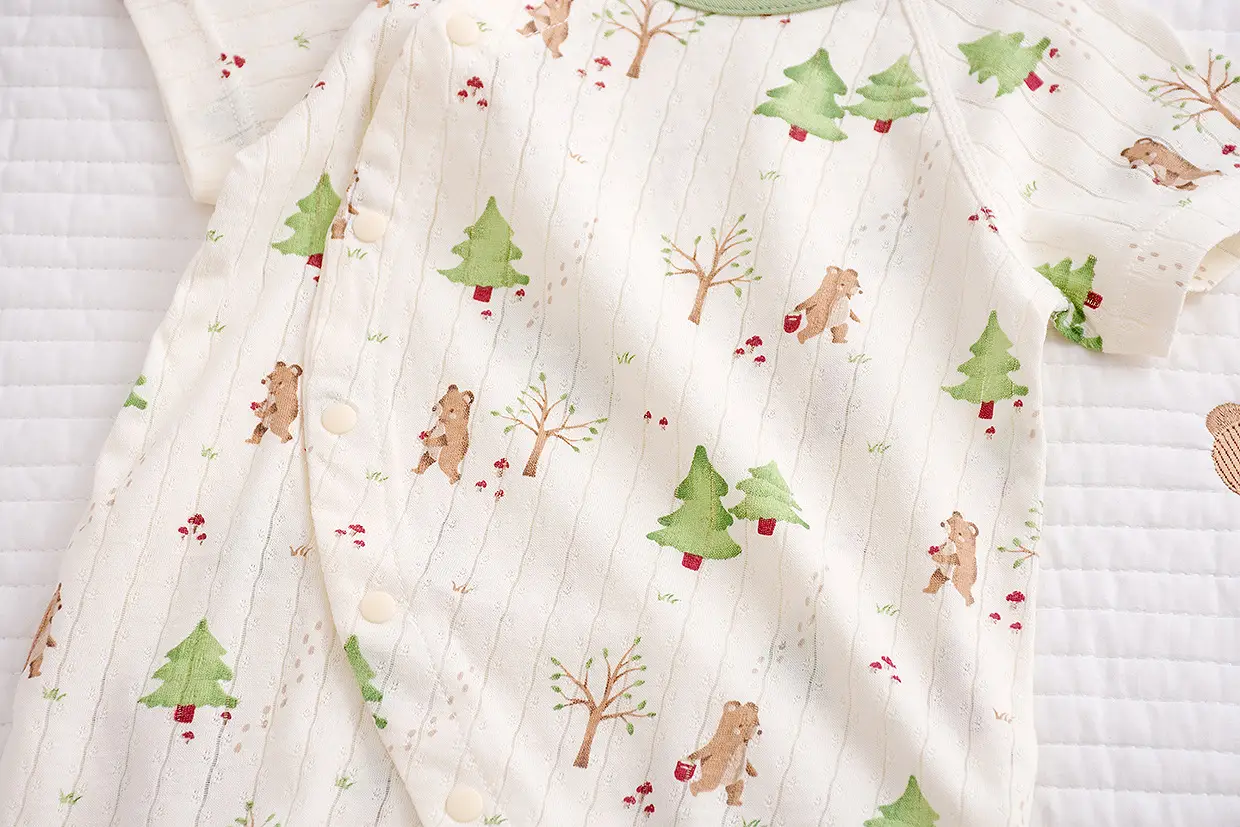 Baby's Cotton Flat Horn Coat Bear Pattern Short Sleeve — feature 39