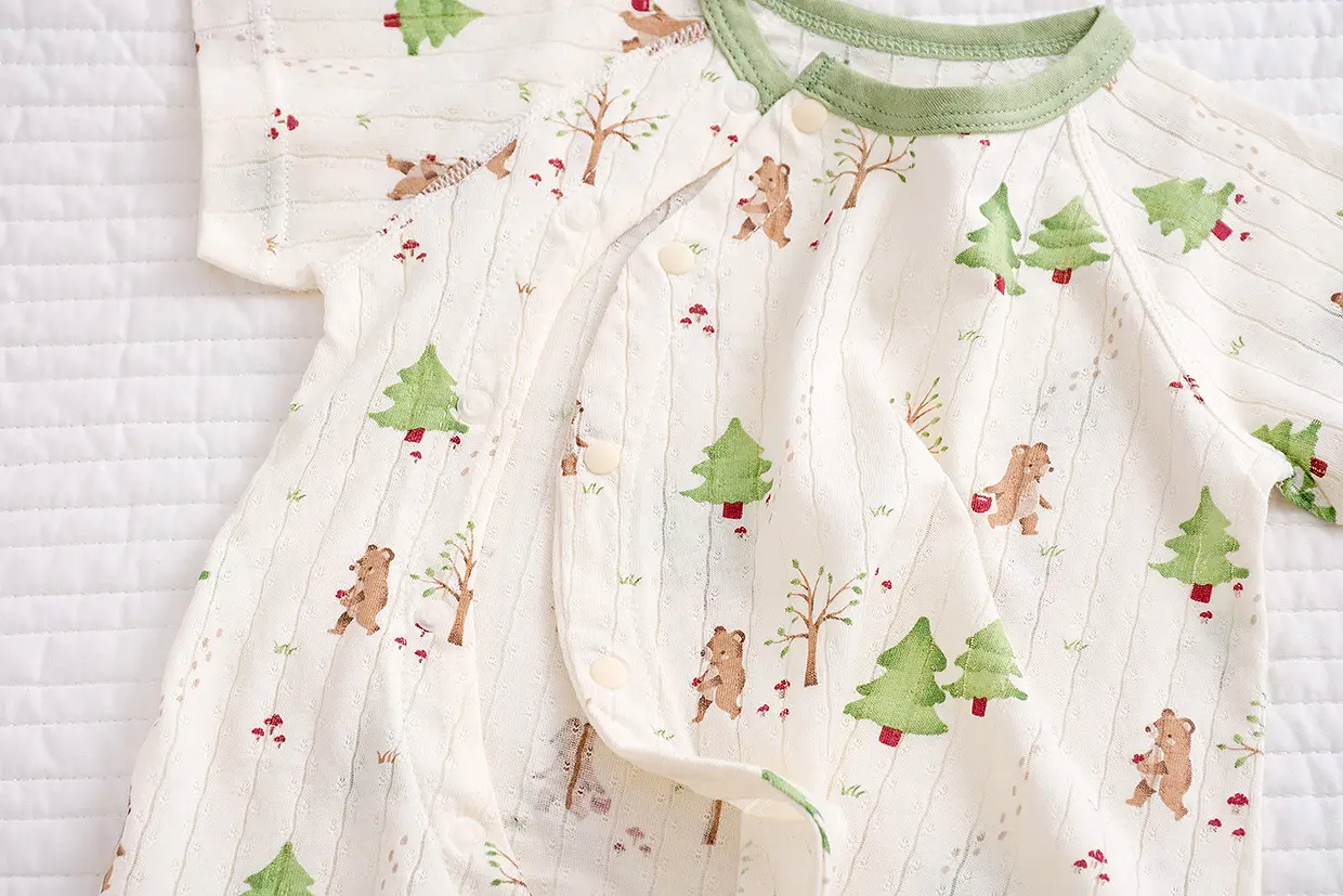 Baby's Cotton Flat Horn Coat Bear Pattern Short Sleeve — feature 42