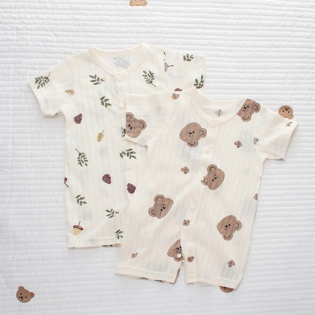 Baby's Cotton Flat Horn Coat Bear Pattern Short Sleeve — feature 7
