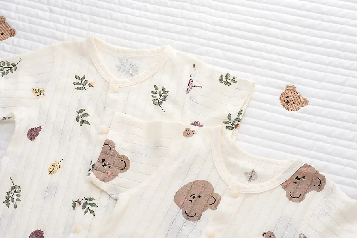 Baby's Cotton Flat Horn Coat Bear Pattern Short Sleeve — feature 8