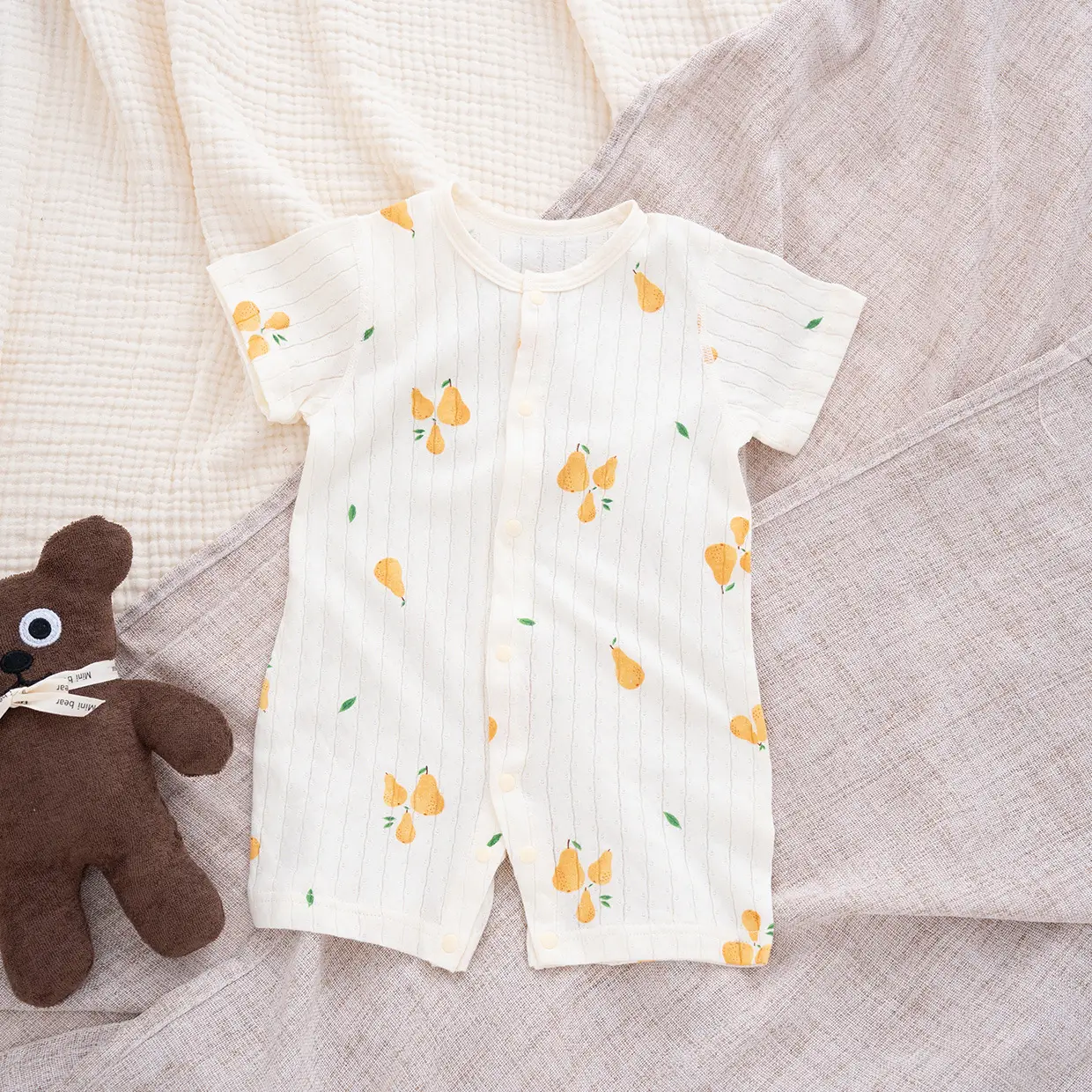 Baby's Cotton Flat Horn Coat Bear Pattern Short Sleeve - Image 5