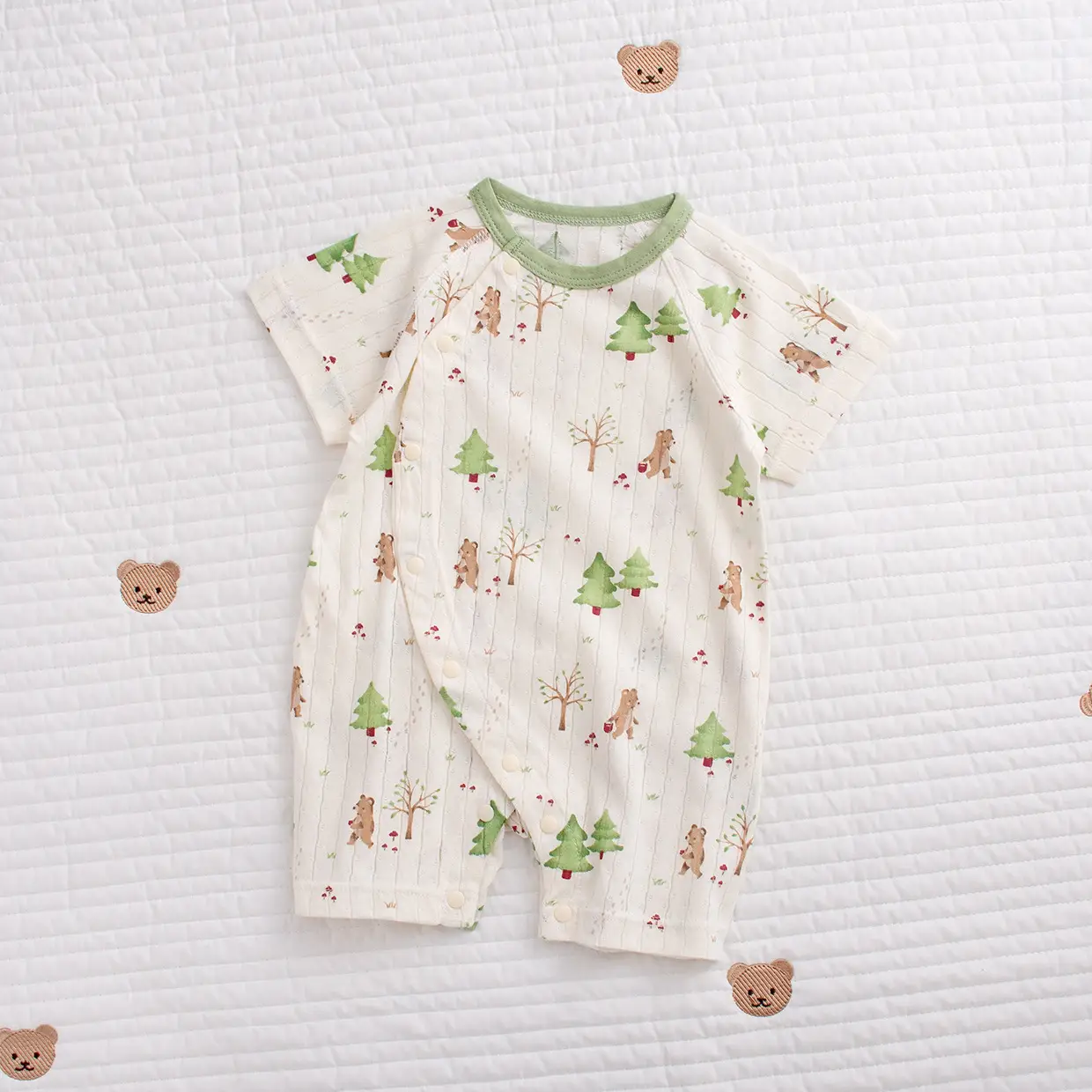 Baby's Cotton Flat Horn Coat Bear Pattern Short Sleeve - Image 6