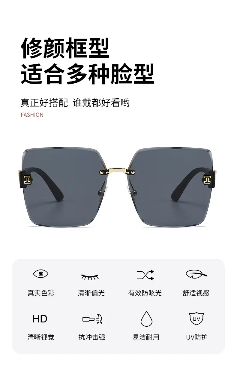 2023 TikTok Frameless Sunglasses European American Trendy Large Frame — feature 2