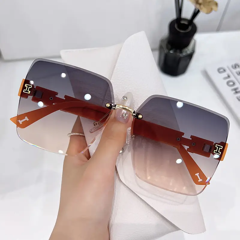2023 TikTok Frameless Sunglasses European American Trendy Large Frame