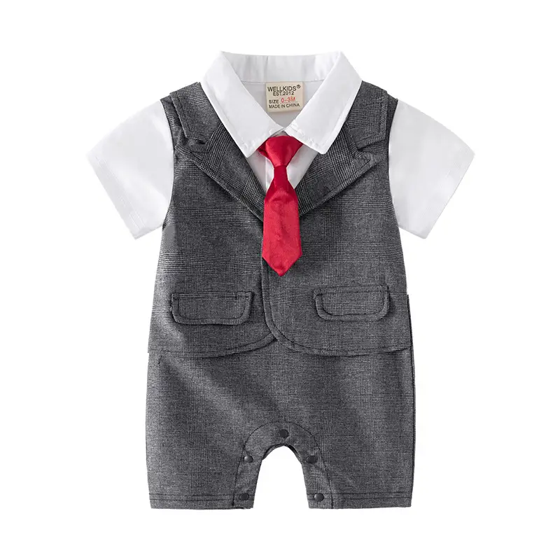 2023 New Boys Hooded Short Sleeve Climbing Suit Grey Cotton Blended