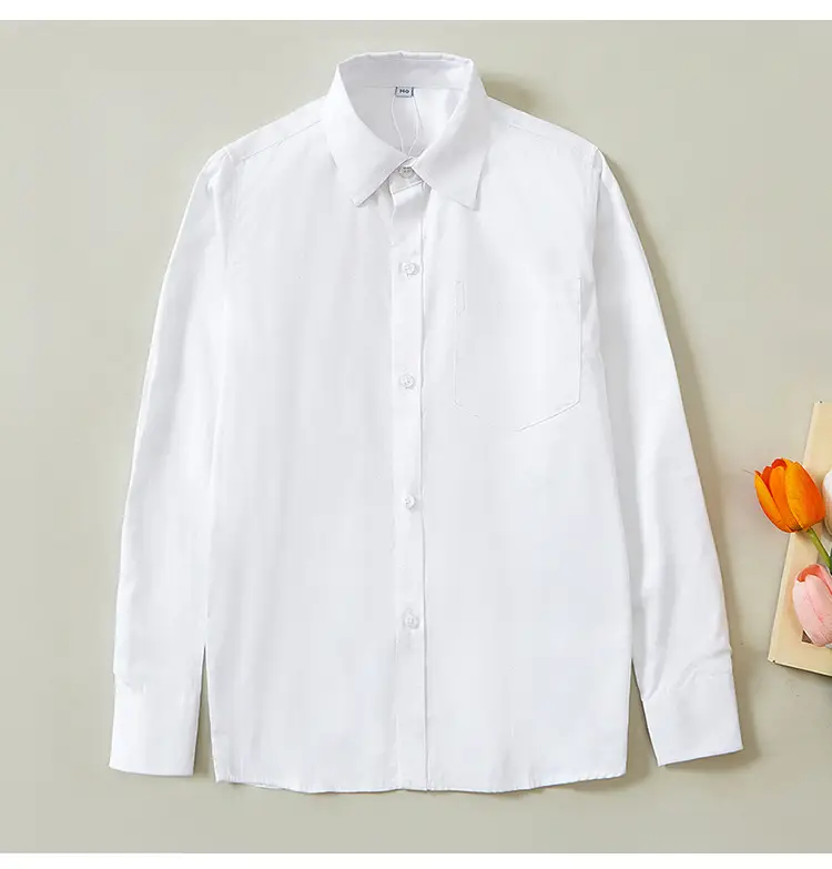 White Cotton Long-Sleeve Shirt for Boys Girls Primary School — feature 6