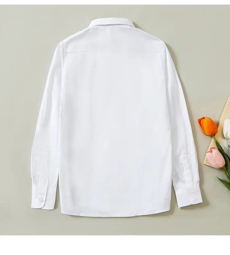 White Cotton Long-Sleeve Shirt for Boys Girls Primary School — feature 7