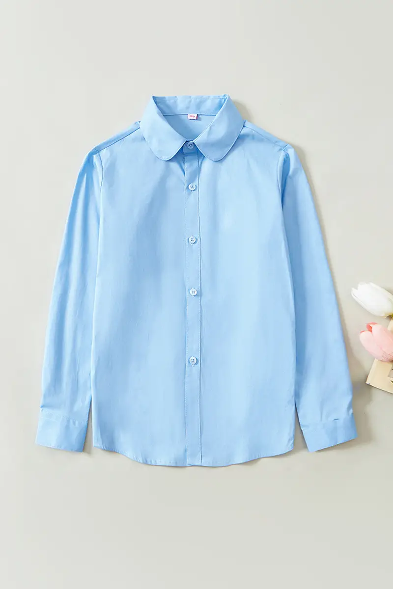 White Cotton Long-Sleeve Shirt for Boys Girls Primary School