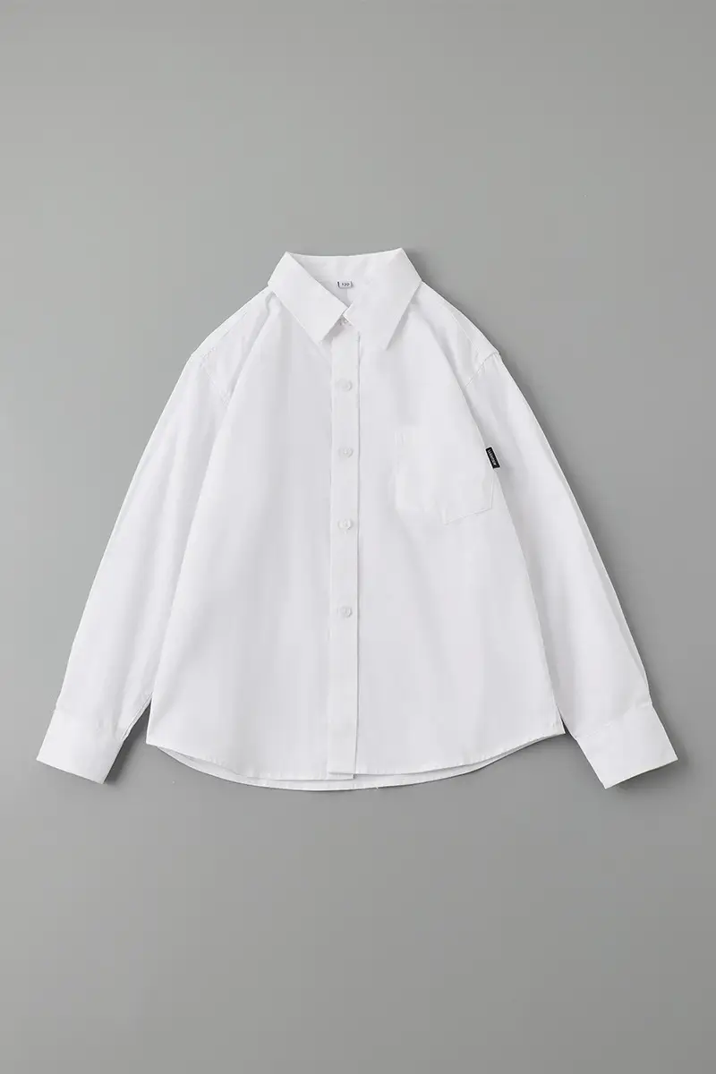 White Cotton Long-Sleeve Shirt for Boys Girls Primary School