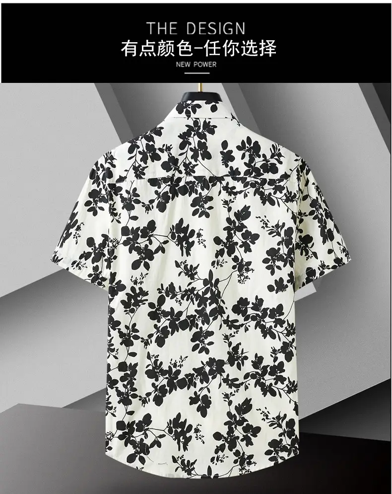 Men Cotton Floral Short Sleeve Shirt Orange White — feature 2