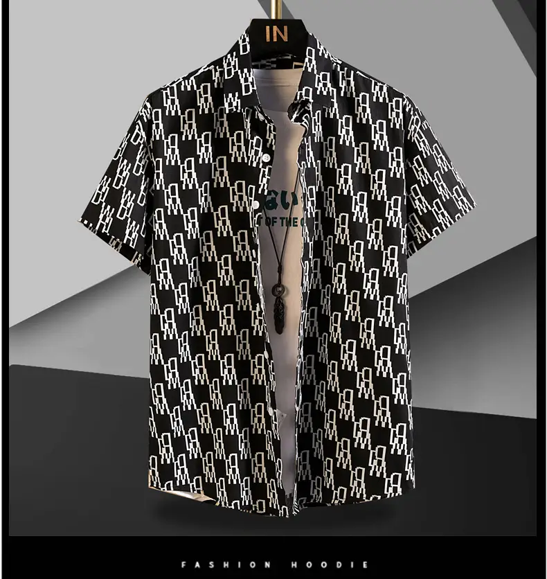 Men Cotton Floral Short Sleeve Shirt Orange White — feature 20