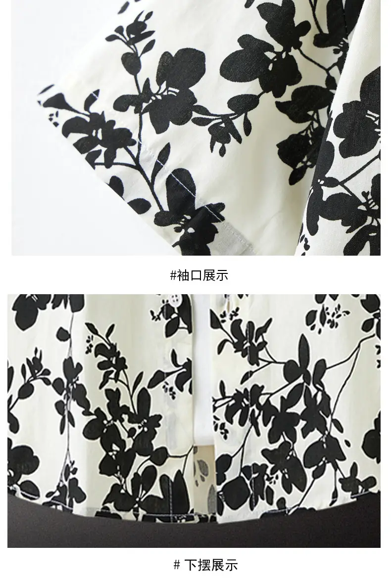 Men Cotton Floral Short Sleeve Shirt Orange White — feature 23