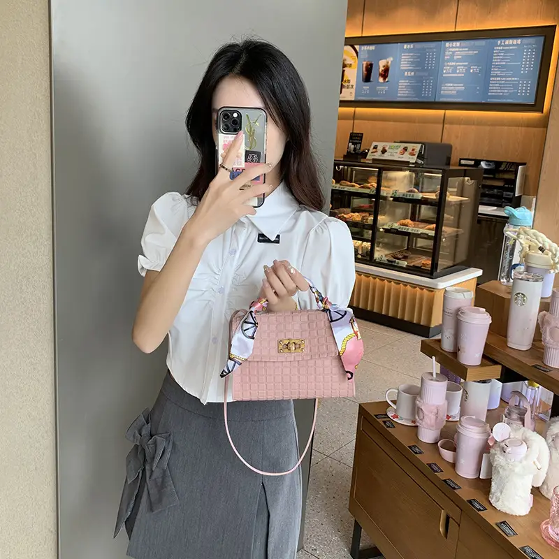Women's Embossed Crossbody Scarf Bag Pink Gold - Image 9