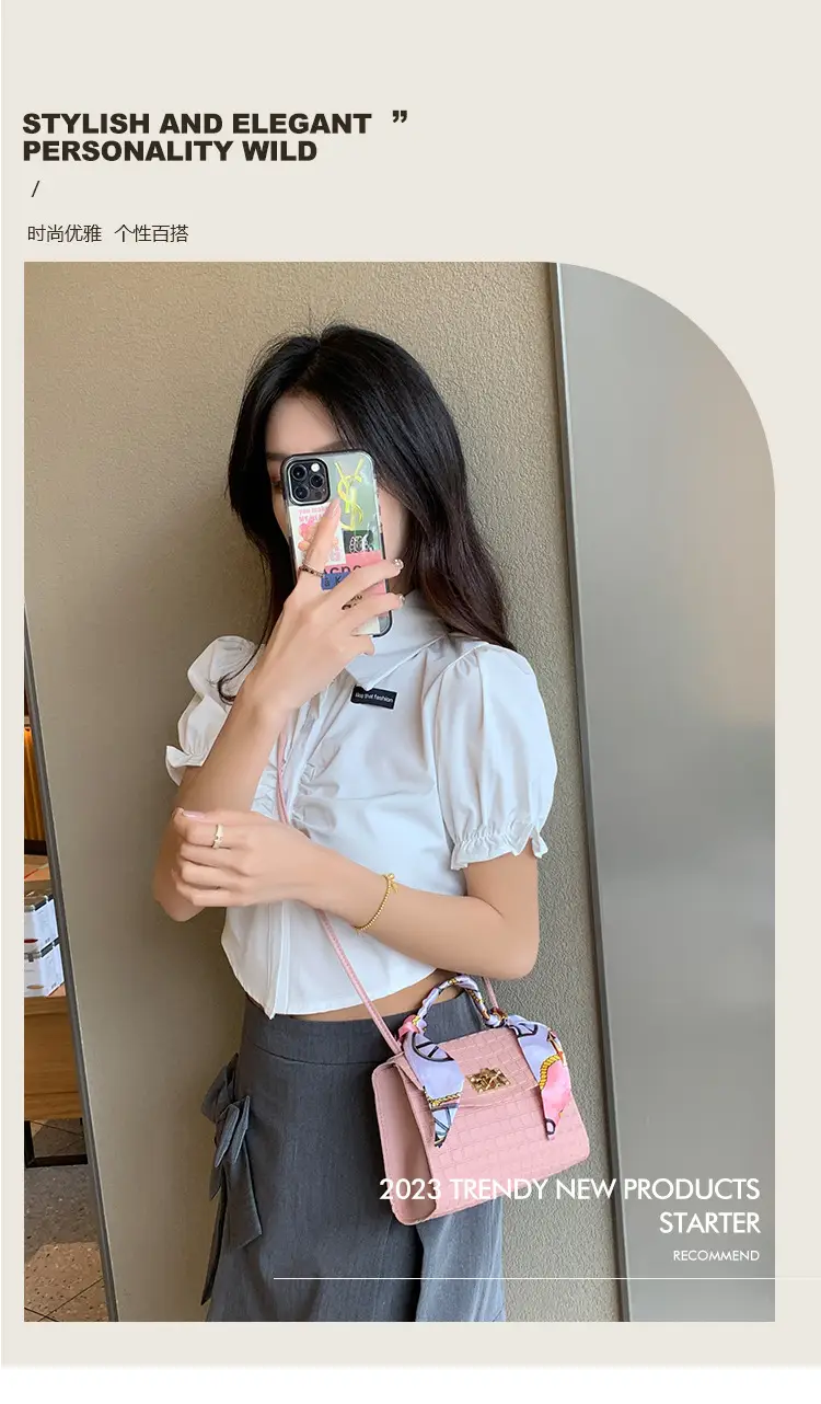 Women's Embossed Crossbody Scarf Bag Pink Gold — feature 1