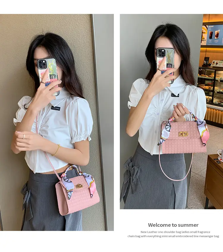 Women's Embossed Crossbody Scarf Bag Pink Gold — feature 10