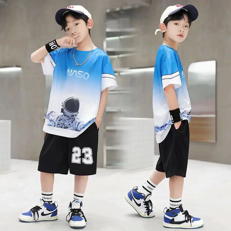 Boys Orange Gradient T-Shirt Shorts Set Summer 2025 - Image 4