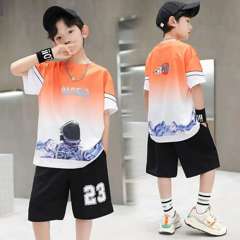 Boys Orange Gradient T-Shirt Shorts Set Summer 2025 - Image 5