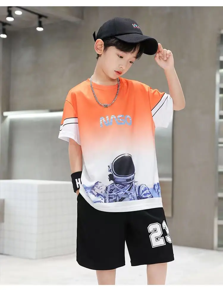 Boys Orange Gradient T-Shirt Shorts Set Summer 2025 — feature 12
