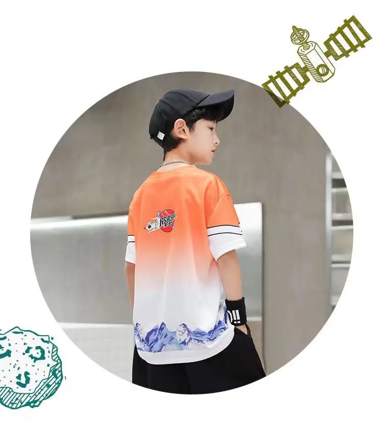 Boys Orange Gradient T-Shirt Shorts Set Summer 2025 — feature 13