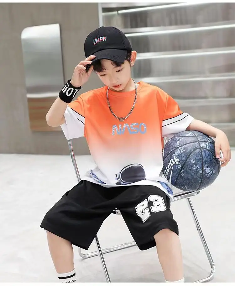 Boys Orange Gradient T-Shirt Shorts Set Summer 2025 — feature 14