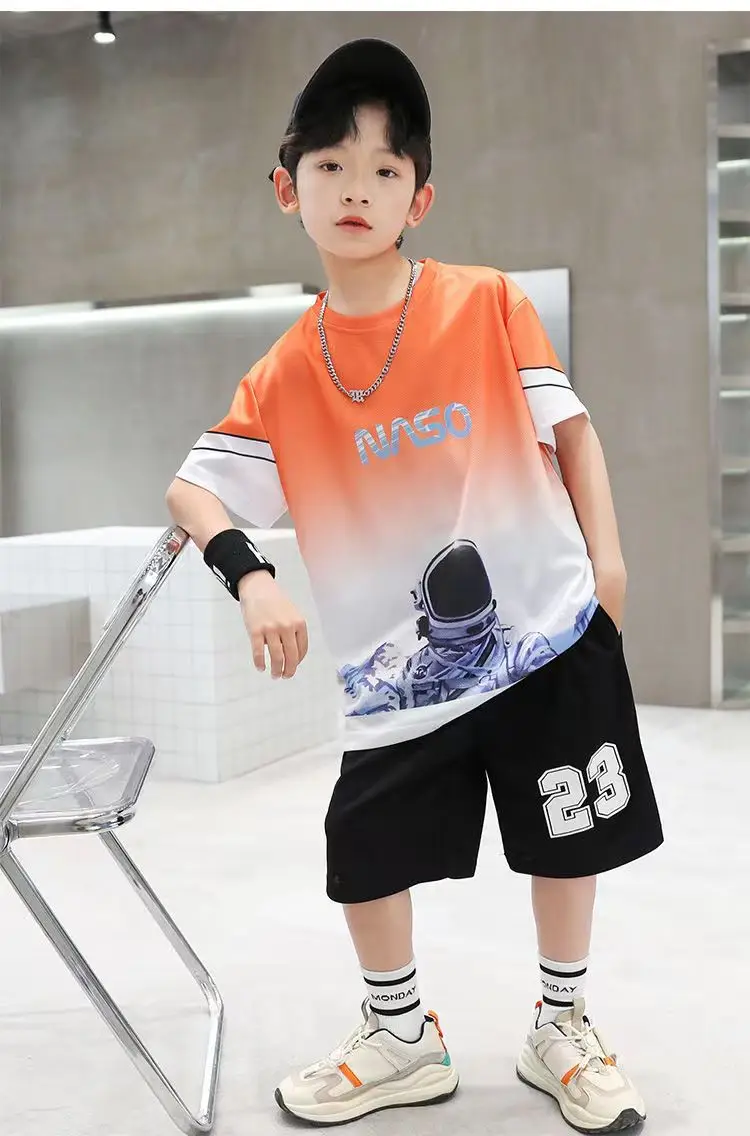 Boys Orange Gradient T-Shirt Shorts Set Summer 2025 — feature 15