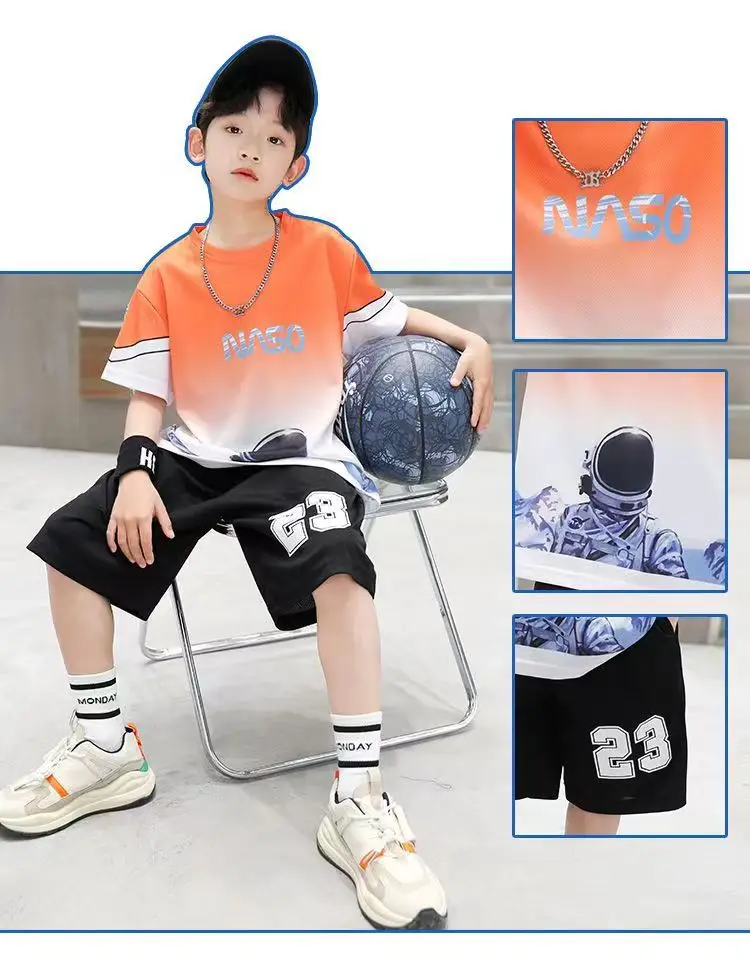 Boys Orange Gradient T-Shirt Shorts Set Summer 2025 — feature 3
