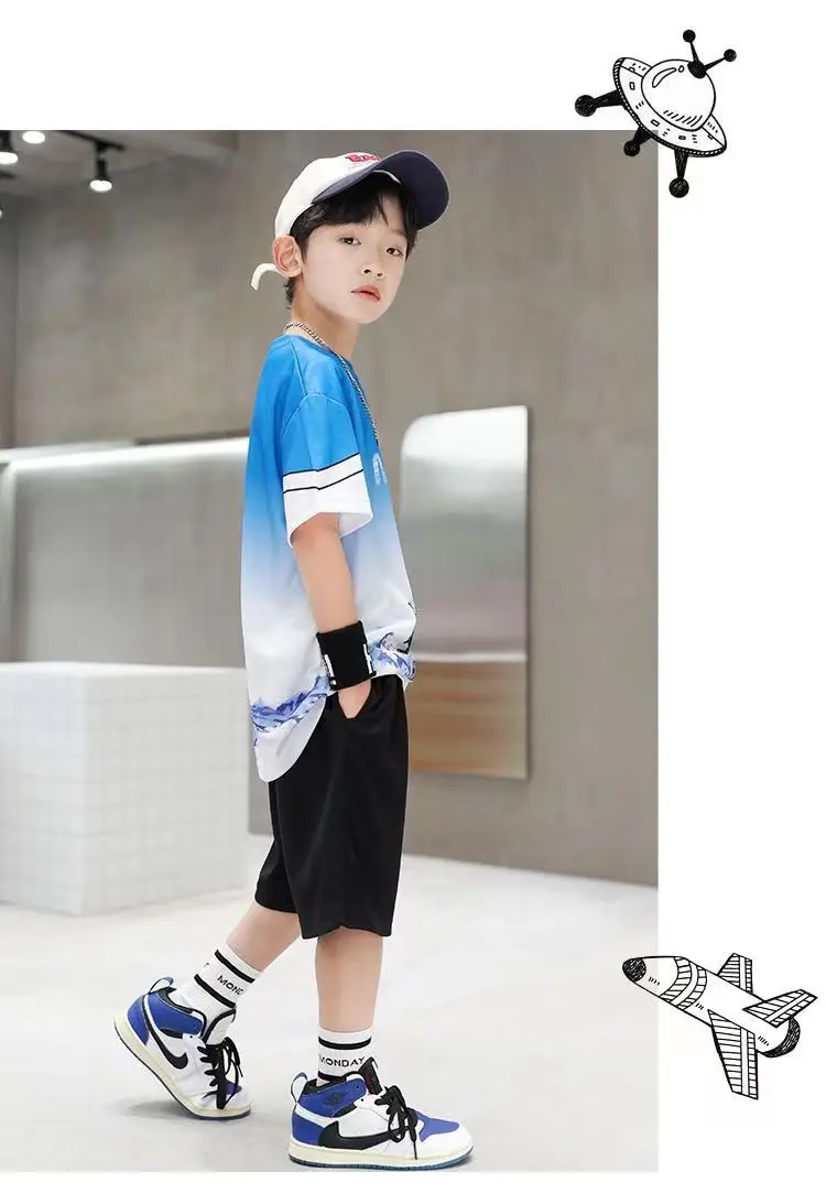 Boys Orange Gradient T-Shirt Shorts Set Summer 2025 — feature 9