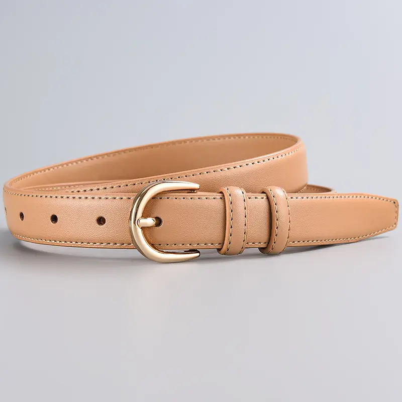 Women's Beige Leather Belt with Gold Buckle Ice Casual Style - Image 8