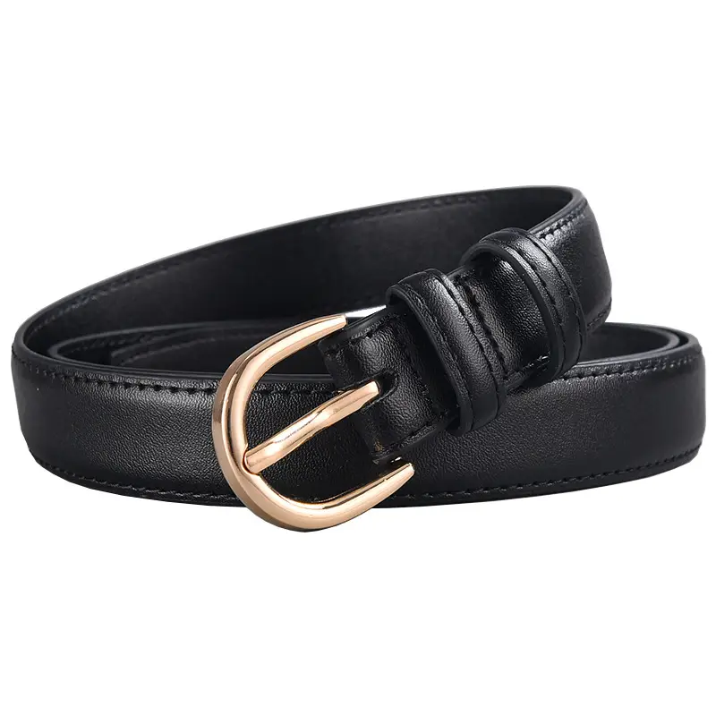 Women's Beige Leather Belt with Gold Buckle Ice Casual Style - Image 9