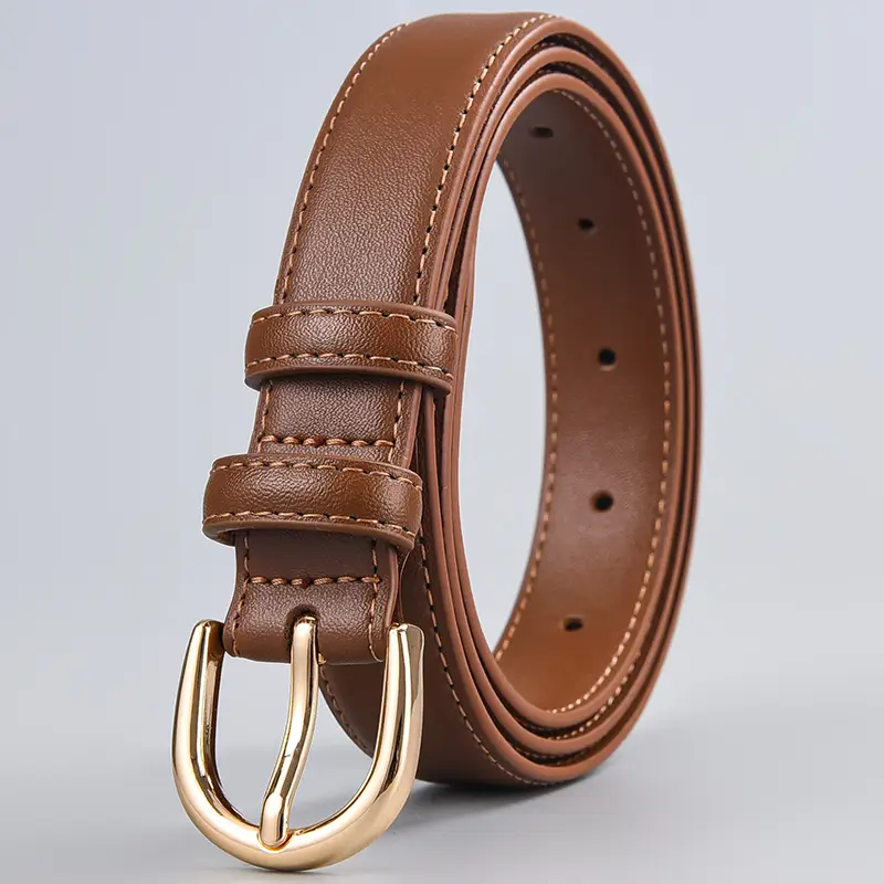 Women's Beige Leather Belt with Gold Buckle Ice Casual Style β feature 12